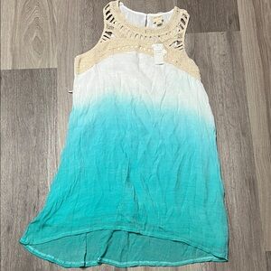 Sand & Spirit Beige and Teal Ombre Sleeveless Dress size Large
